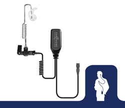 "Easy Connect" Replacement -EC Lapel microphone with PTT button & clear coiled cable transducer
